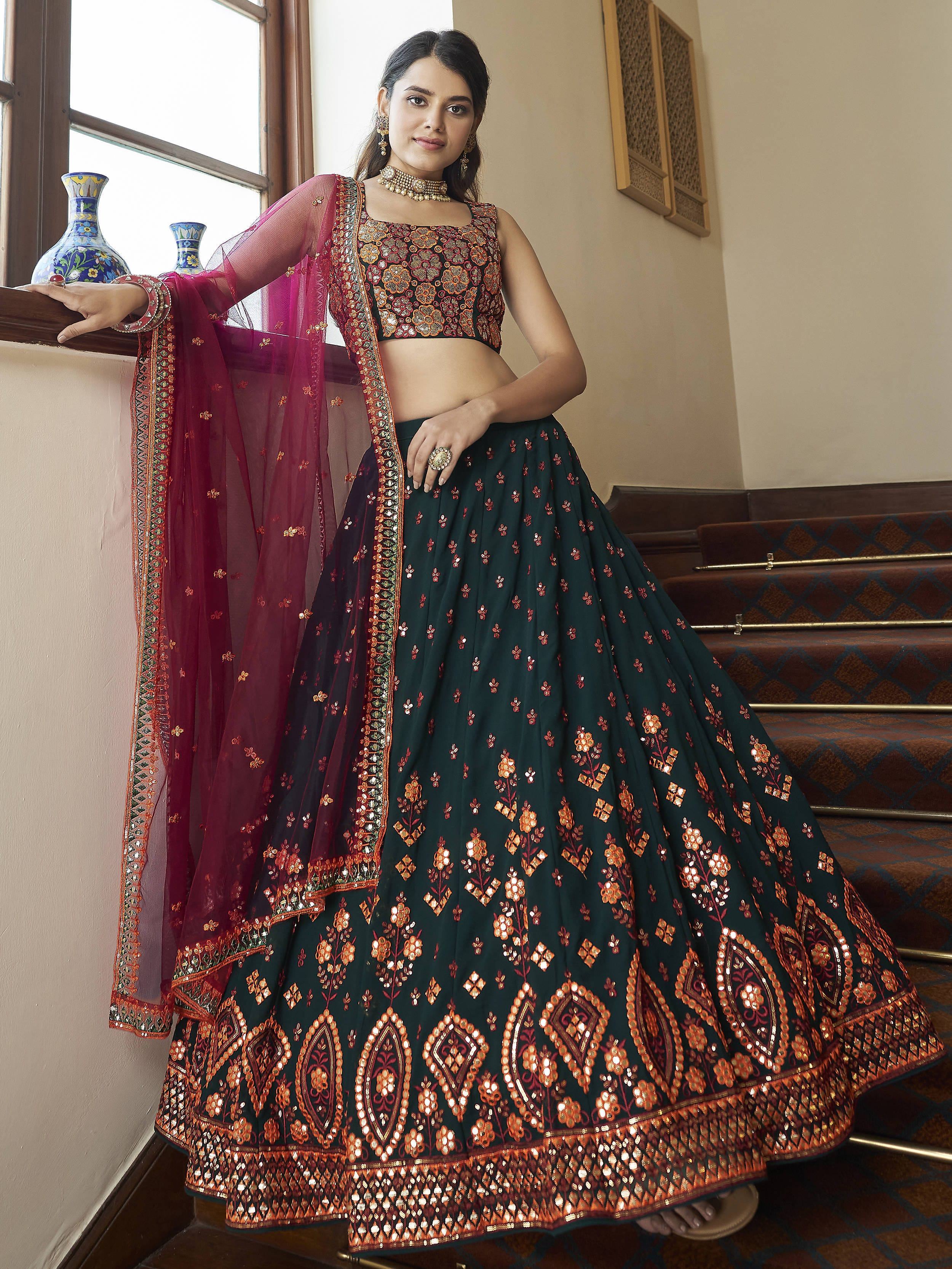 Miraculous Green Gota Patti Embroidered Georgette Party Wear Lehenga Choli