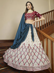 Wonderful Beige Gota Patti Embroidered Georgette Party Wear Lehenga Choli