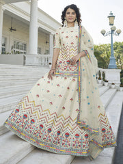 Dazzling Beige Gotta Patti Chinnon Rajasthani Lehenga With Long Choli