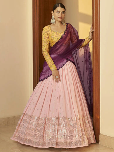 Gorgeous Pink Mukaish Work Georgette Party Wear Lehenga Choli