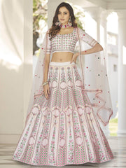 Wonderful White Thread Embroidered Silk Party Wear Lehenga Choli