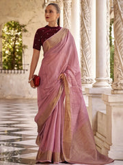 Winsome Light Mauve Zari Weaving Tissue Silk Function Wear Saree