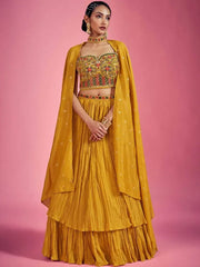 Classy Mustard Yellow Mirror Work Marriage Wear Lehenga Choli
