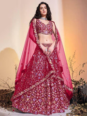 Captivating Pink Hand Worked Soft Net Wedding Wear Lehenga Choli