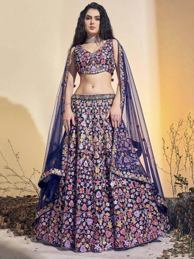 Enchanting Blue Hand Work Soft Net Ceremony Wear Lehenga Choli
