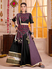 Pretty Black Mirror Work Cotton Festival Wear Lehenga Choli