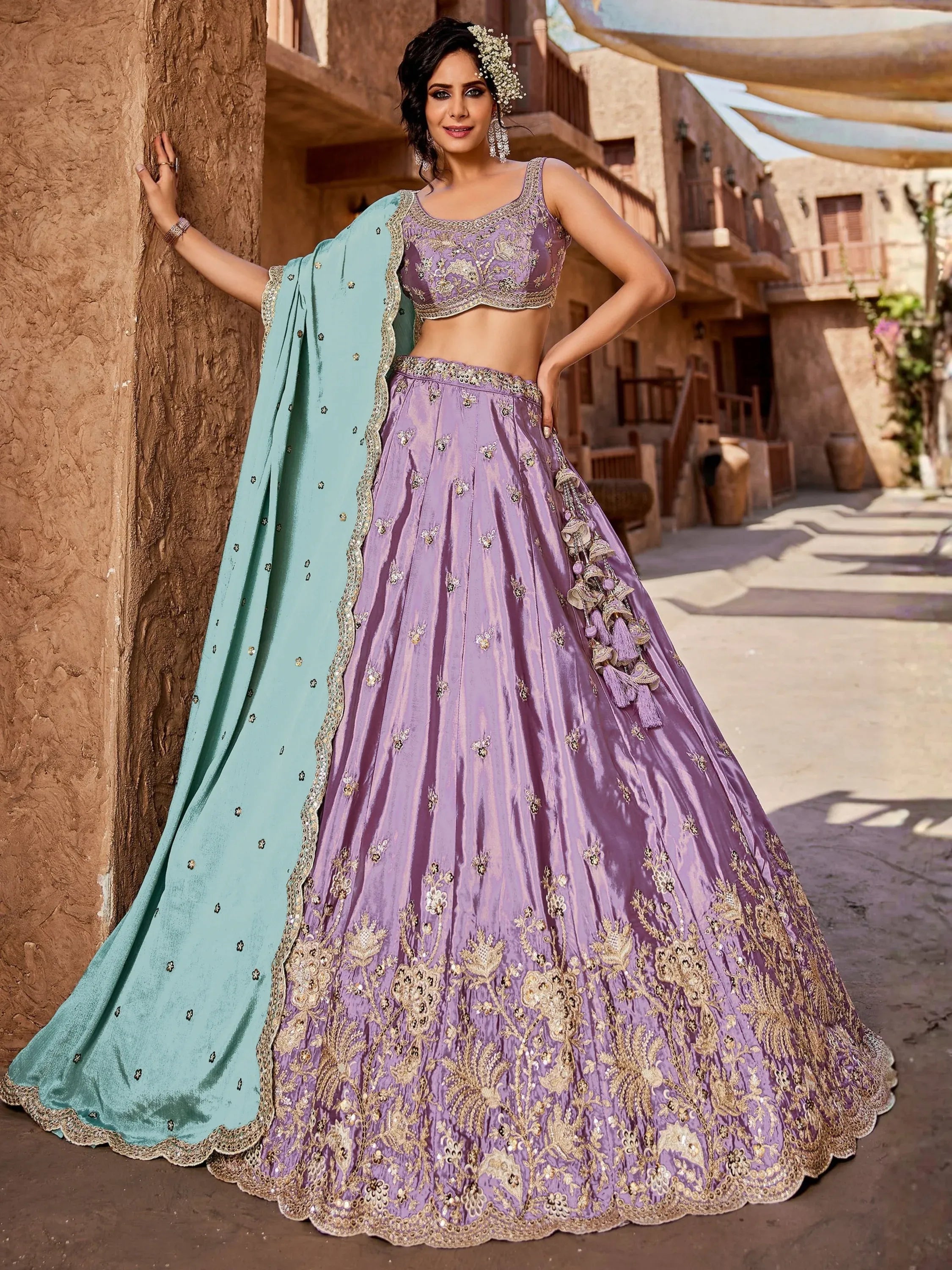 Glorious Lavender Embroidered Silk Sangeet Wear Lehenga Choli