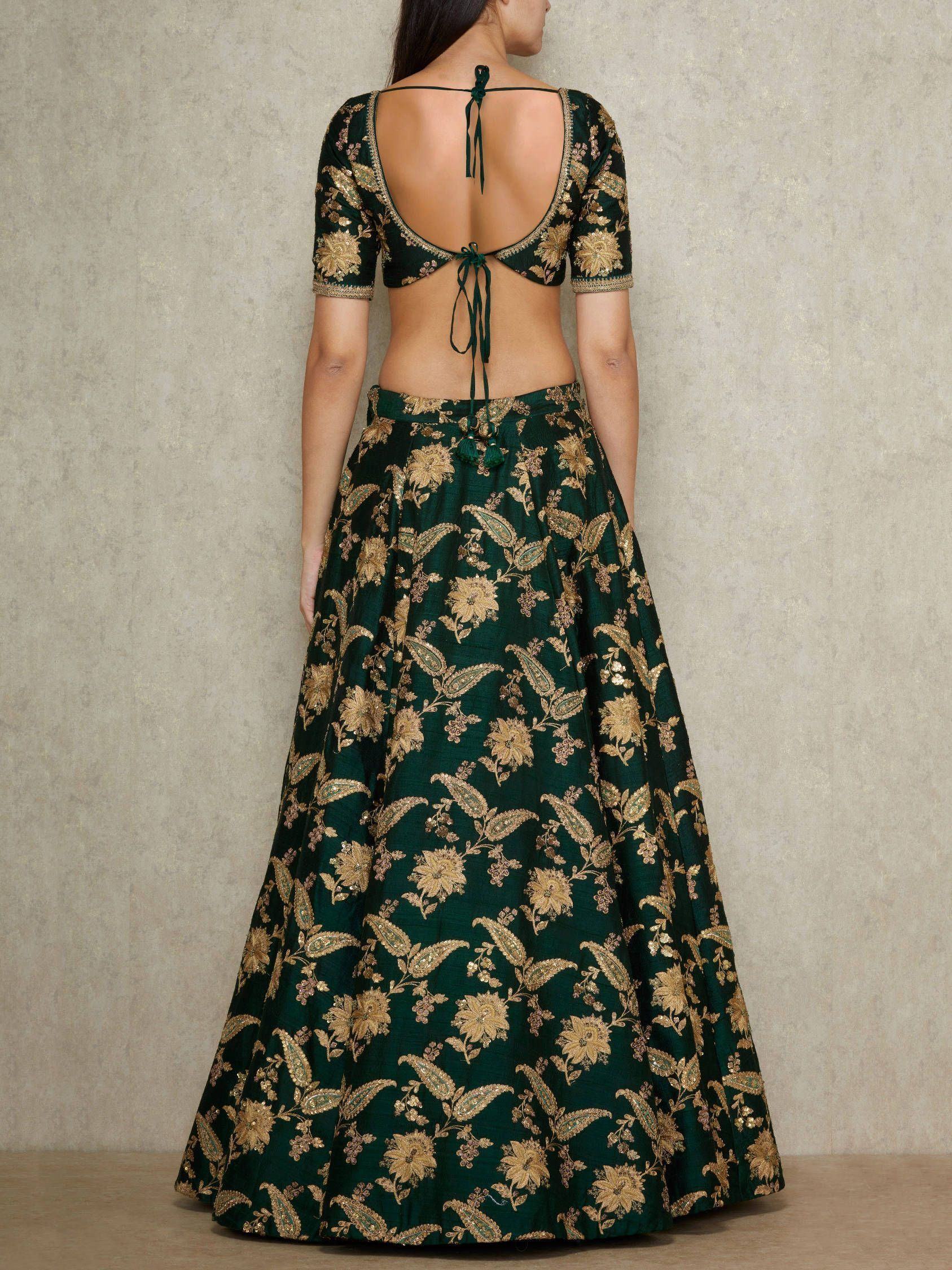 Sabyasachi Green Embroidered Silk Wedding Wear Lehenga Choli
