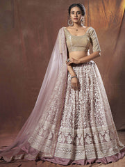 Mesmerizing Lilac Net Floral Embroidered Bridesmaid Lehenga Choli
