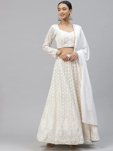 Impressive White Sequins Bridesmaid Lehenga Choli