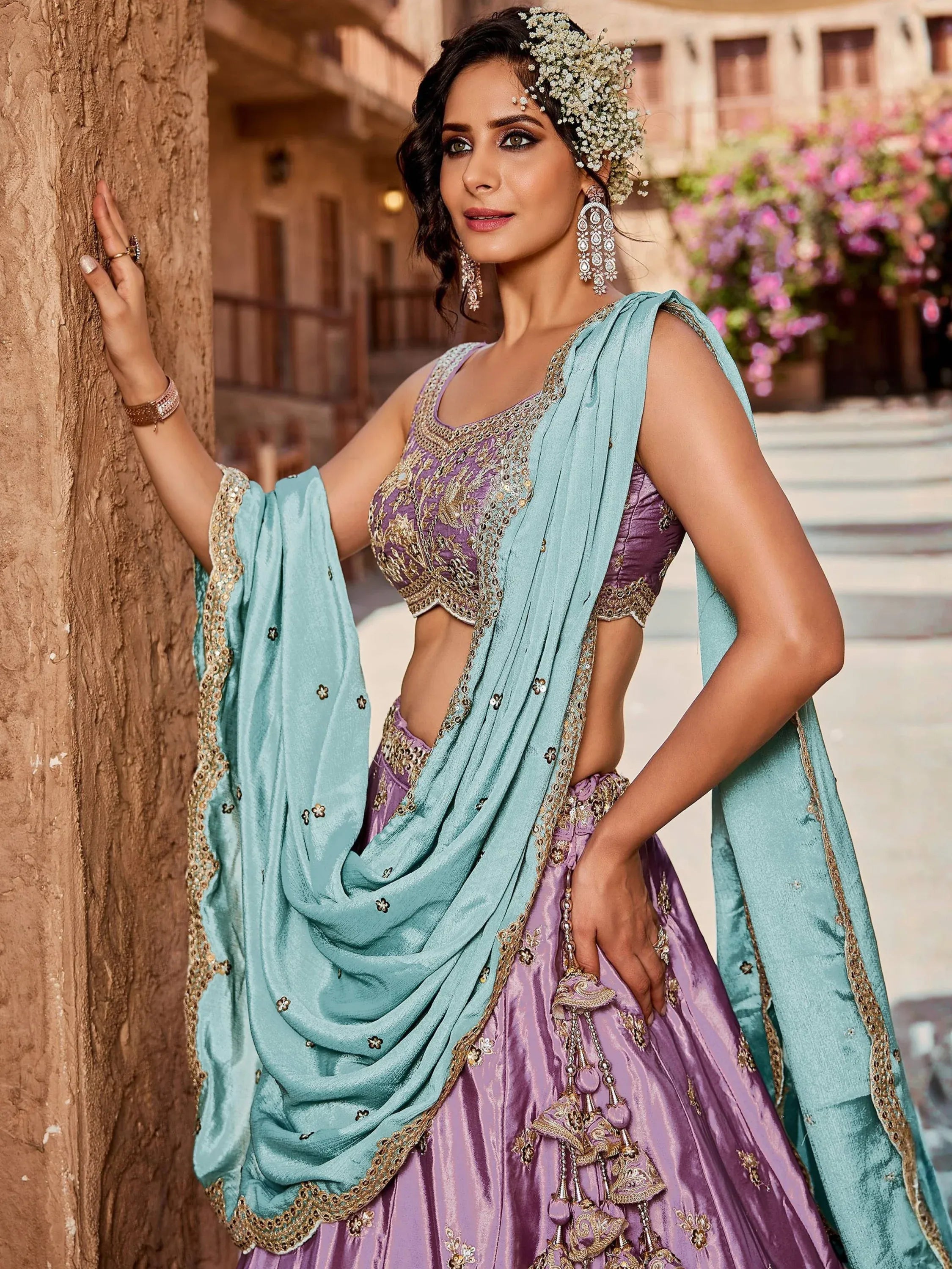 Glorious Lavender Embroidered Silk Sangeet Wear Lehenga Choli