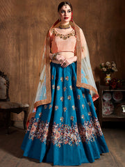 Glamorous Blue Embroidered Silk Festival Wear Plus Size Lehenga Choli