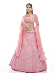 Fabulous Baby Pink Thread Embroidered Georgette Lehenga Choli