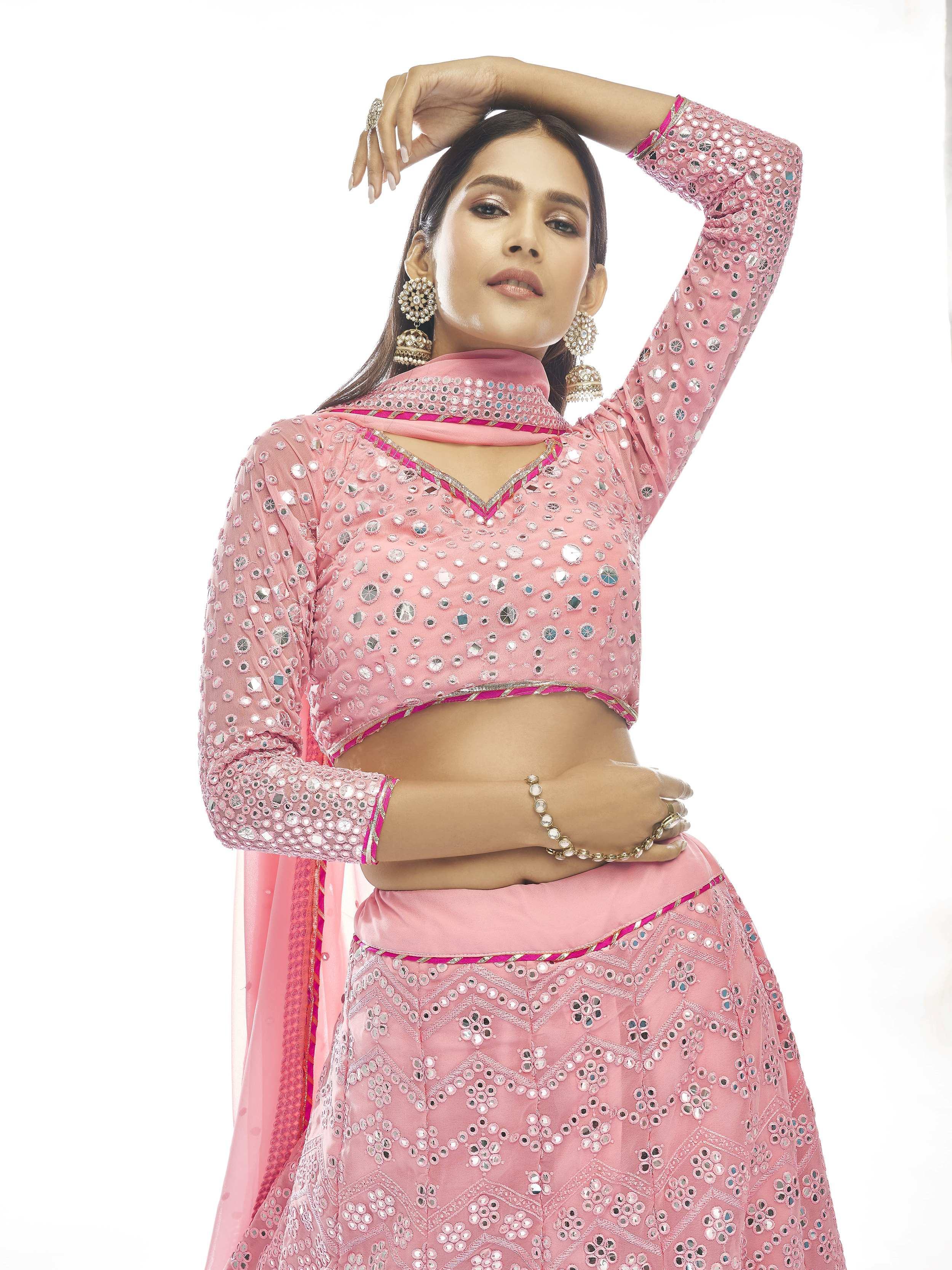 Fabulous Baby Pink Thread Embroidered Georgette Lehenga Choli