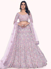 Attractive Lavender Embroidered Soft Net Lehenga Choli