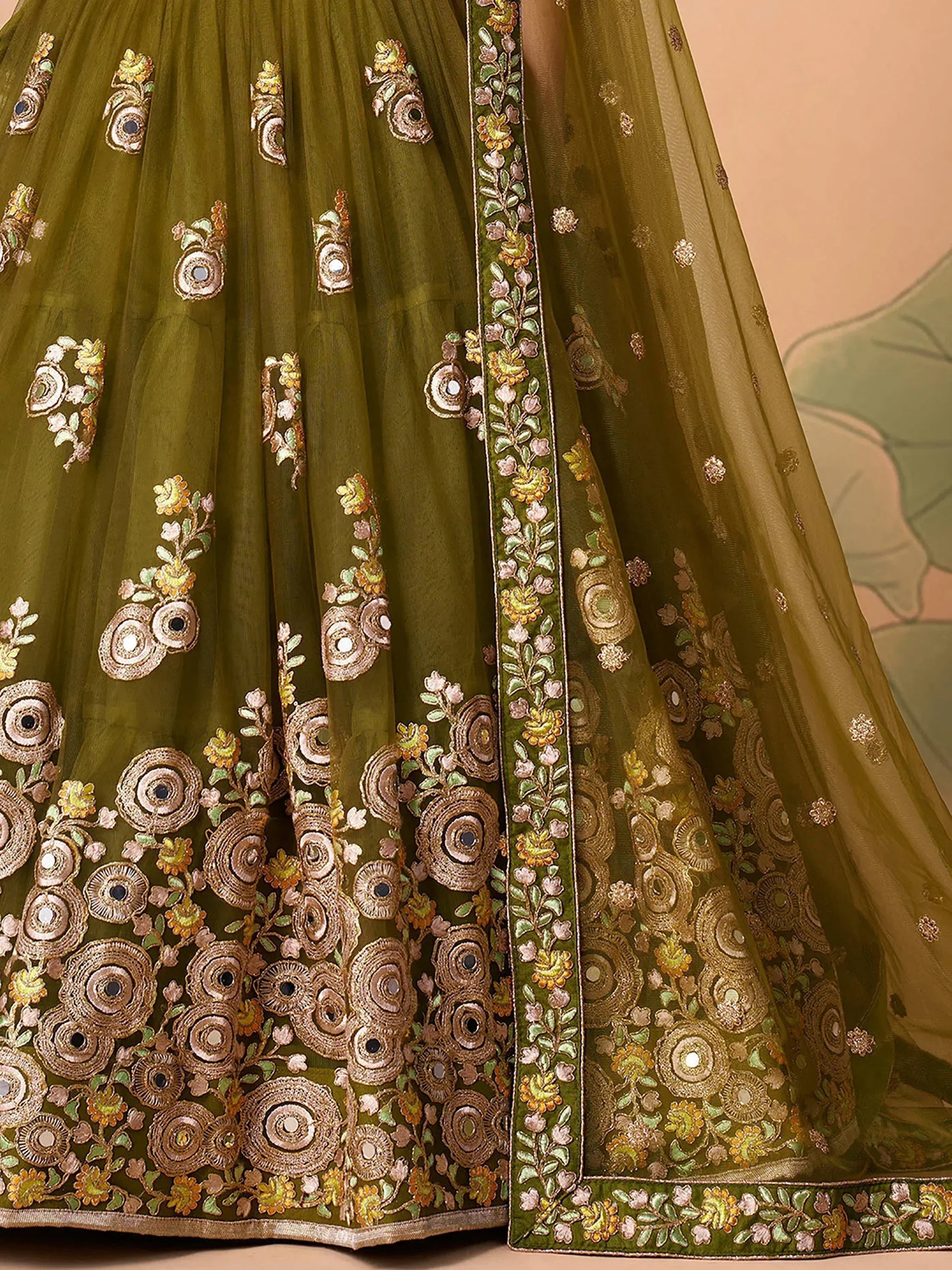 Dazzling Green Embroidered Net Marriage Wear Plus Size Lehenga Choli