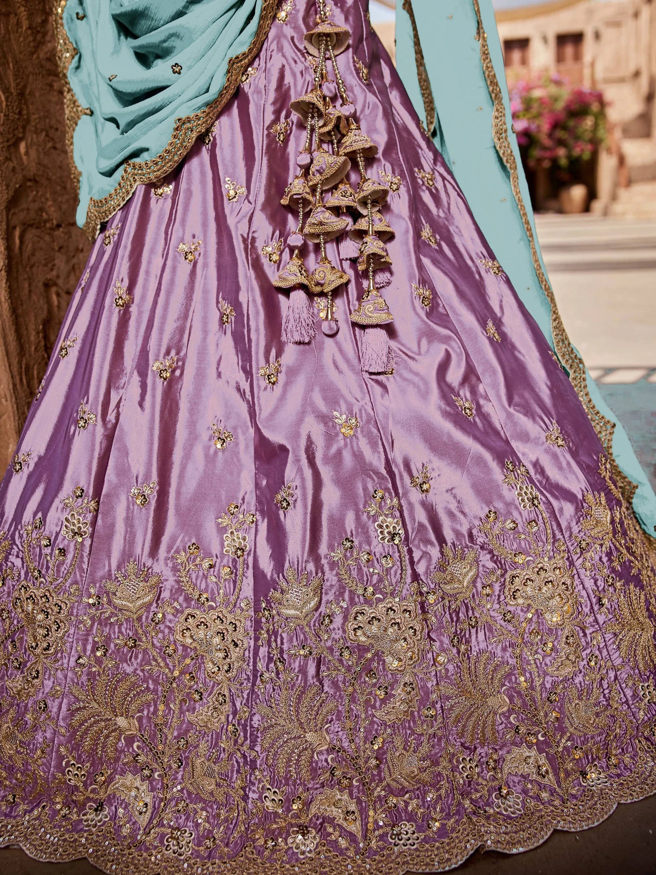 Glorious Lavender Embroidered Silk Sangeet Wear Lehenga Choli