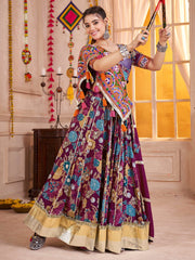 Beautiful Purple Cotton Floral Printed Lehenga Choli With Dupatta