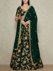 Sabyasachi Green Embroidered Silk Wedding Wear Lehenga Choli