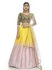 Shaded Pink And Yellow Georgette Lehenga With Embroidered Choli