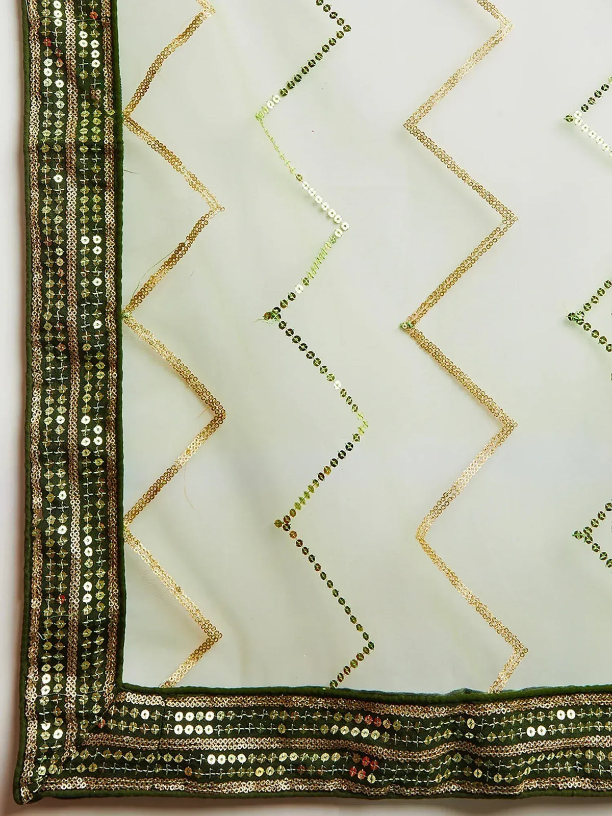 Green and gold embroidered ethnic saree border with sequin detailing