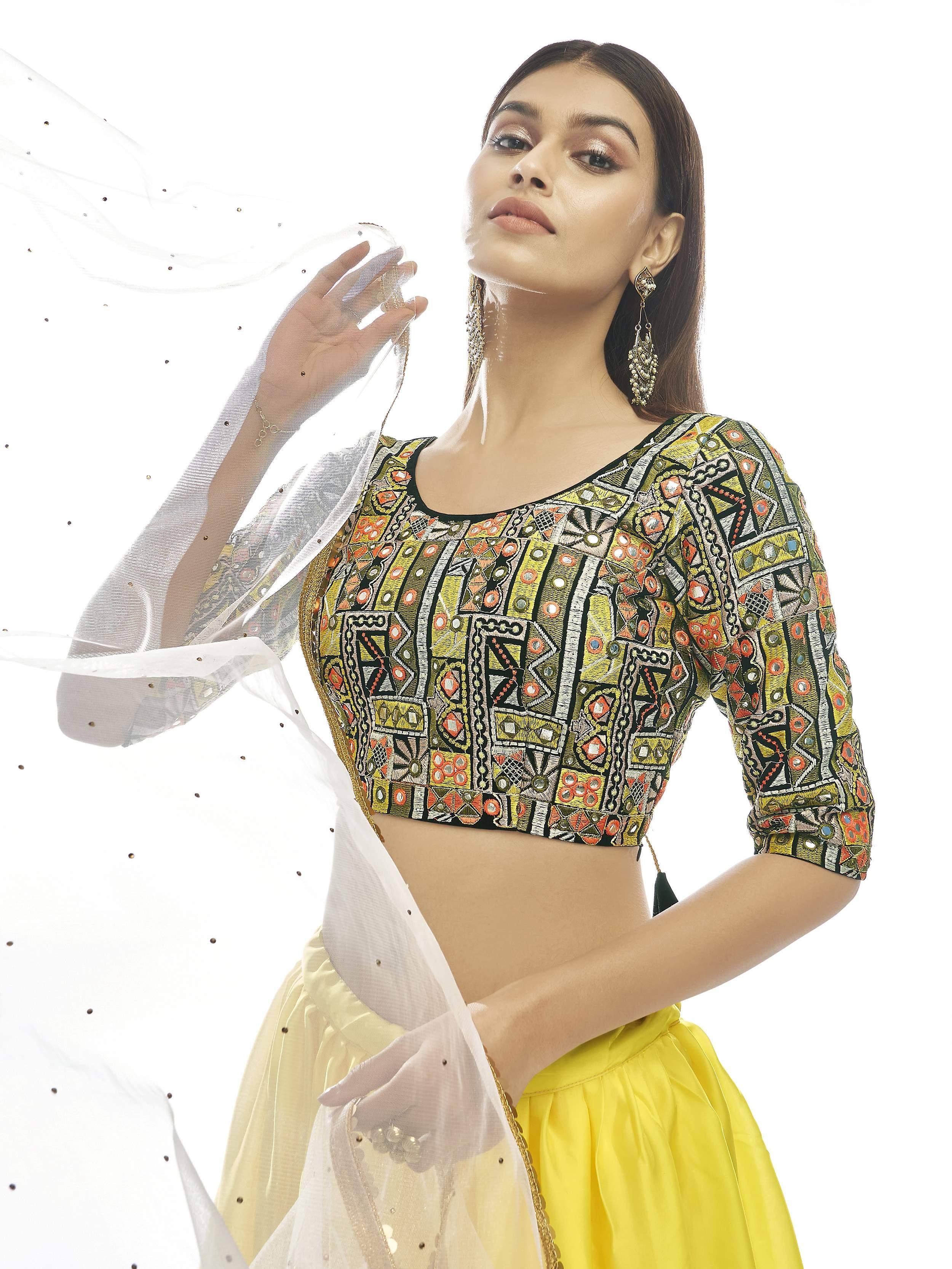 Shaded Pink And Yellow Georgette Lehenga With Embroidered Choli