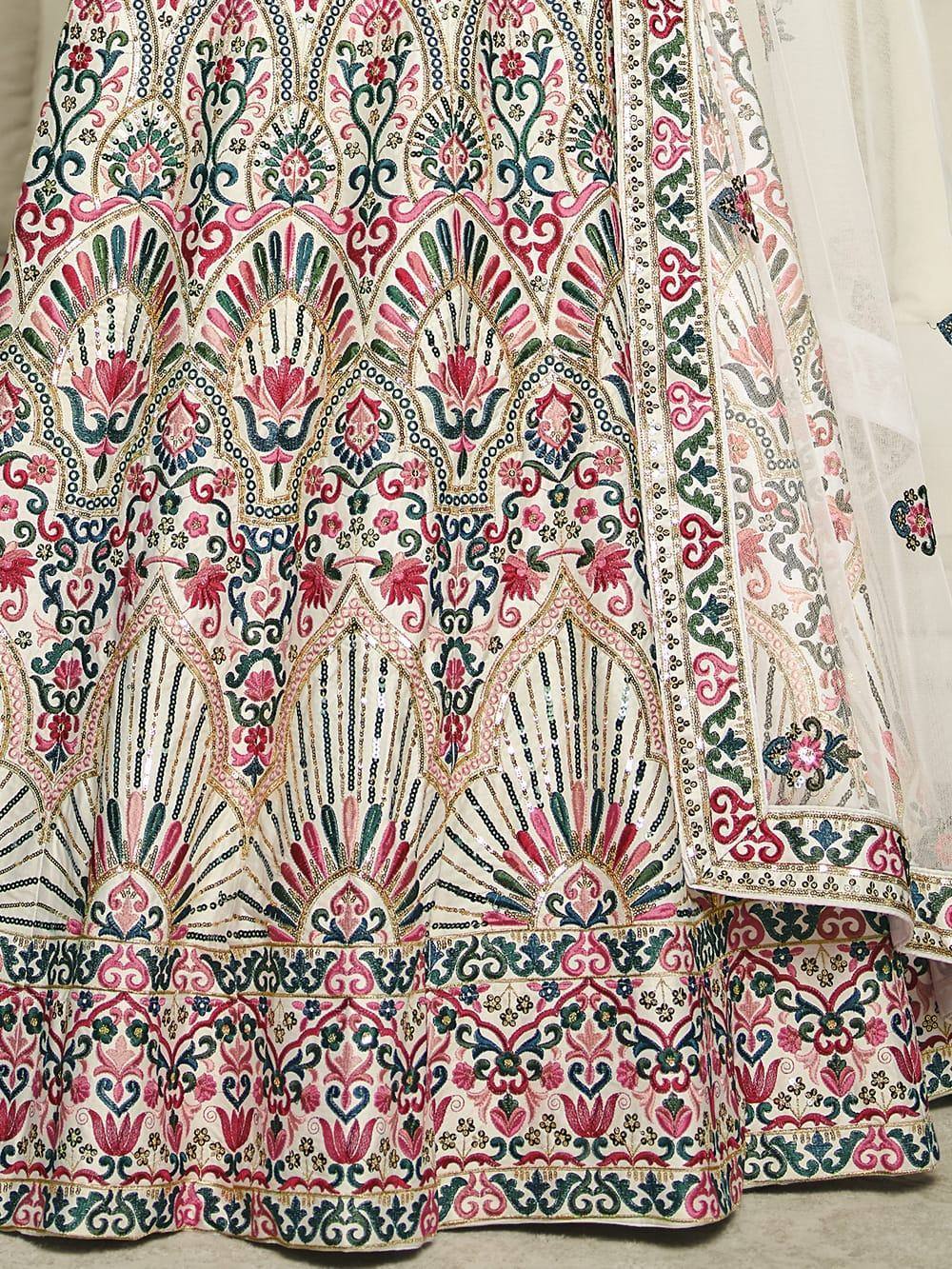 Euphoric White Heavy Sequins Embroidered Silk Wedding Lehenga Choli