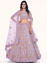 Graceful Lavender Embroidered Soft Net Festive Lehenga Choli