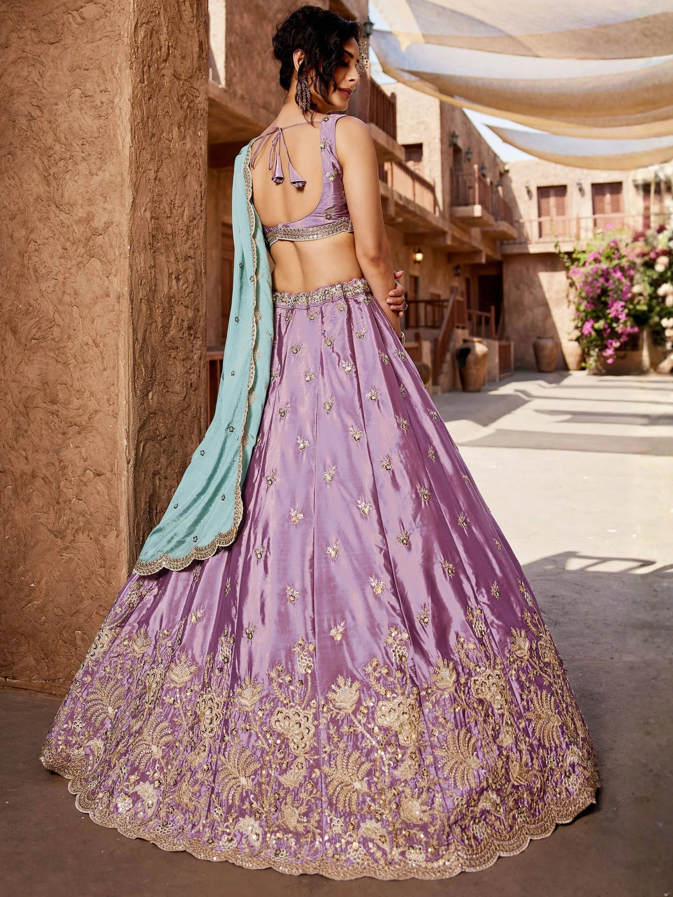 Glorious Lavender Embroidered Silk Sangeet Wear Lehenga Choli