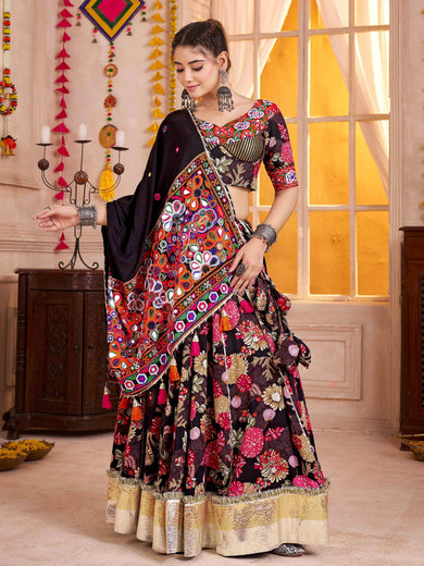 Regal Wine Floral Printed Cotton Navratri Wear Lehenga Choli