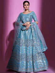 Adorable Blue Thread Embroidered Gota Silk Lehenga Choli
