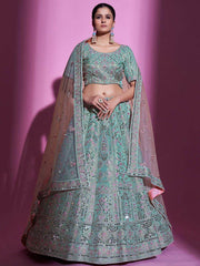 Precious Sea-Green Thread Embroidered Gota Silk Lehenga Choli