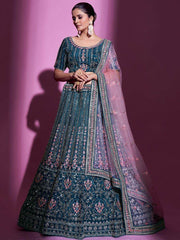 Surprising Rama Mirror Work Crepe Lehenga Choli