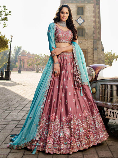 Chic Pink Sequins Embroidered Georgette Lehenga Choli With Dupatta