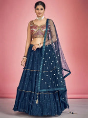 Exquisite Navy Blue Sequin Work Georgette Events Wear Lehenga Choli