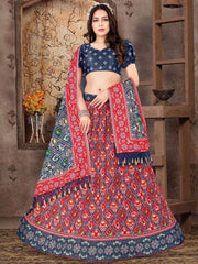 Adorable Red Dull Satin Silk Digital Print Reception Wear Lehenga Choli