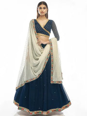 Exquisite Navy Blue Embroidered Georgette Designer Lehenga Choli