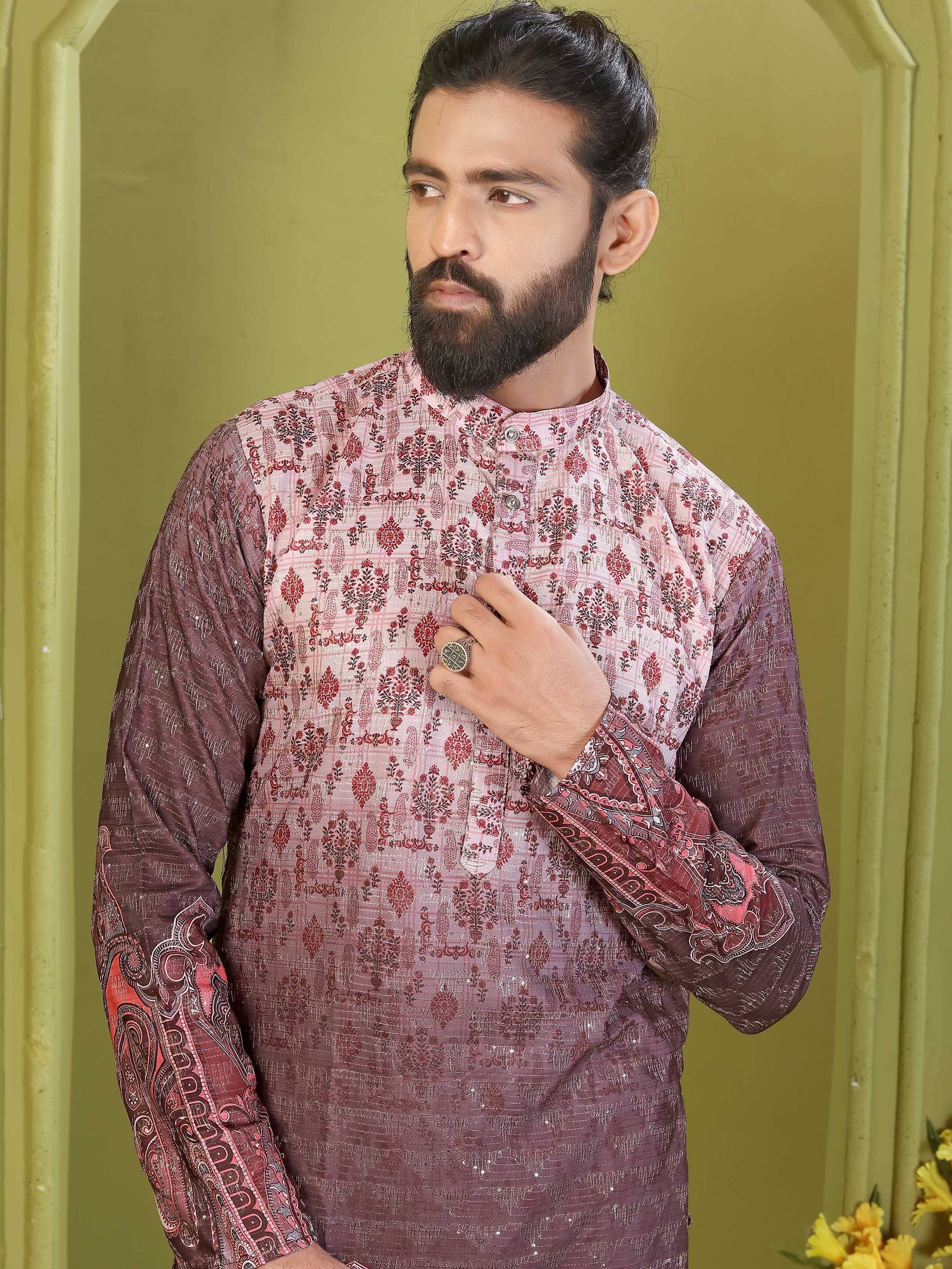 Glowing Dusty Purple Embroidered Rayon Festival Wear Men’s Kurta