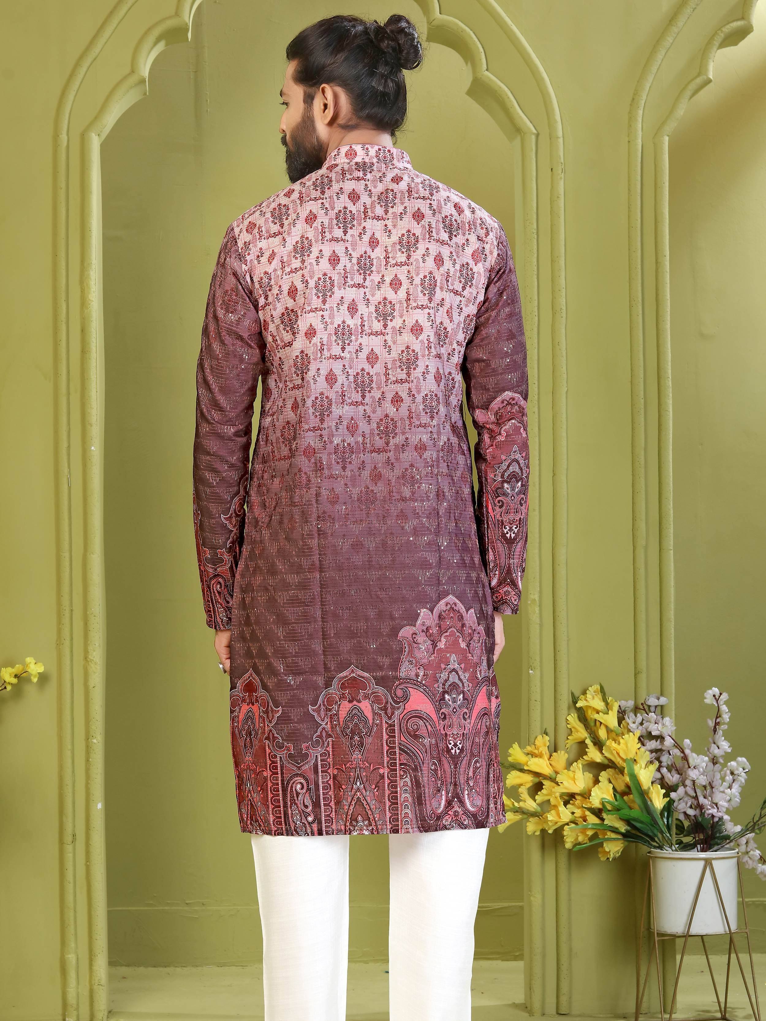 Glowing Dusty Purple Embroidered Rayon Festival Wear Men’s Kurta