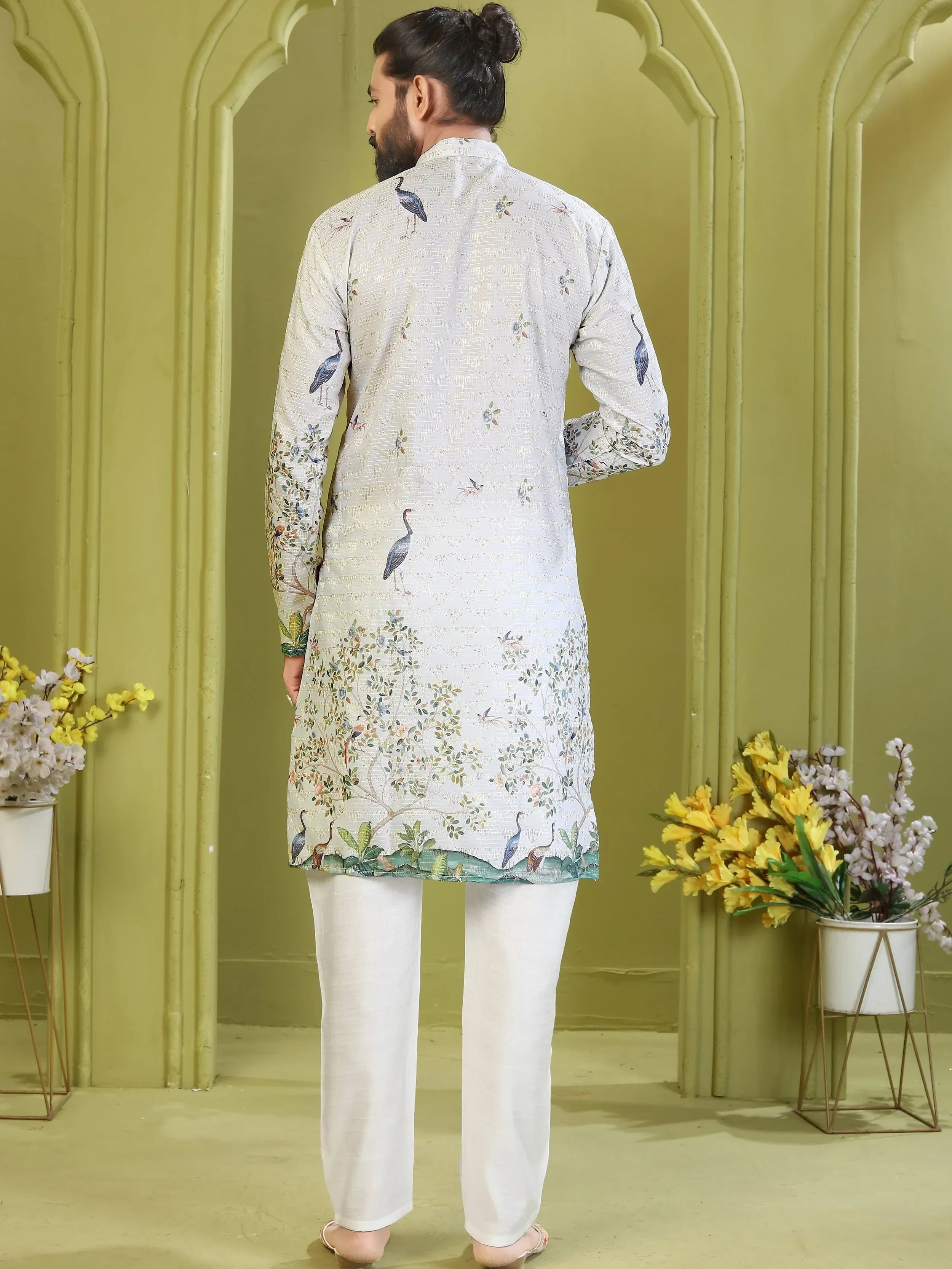 Fantastic Off-White Embroidered Rayon Wedding Wear Men’s Kurta