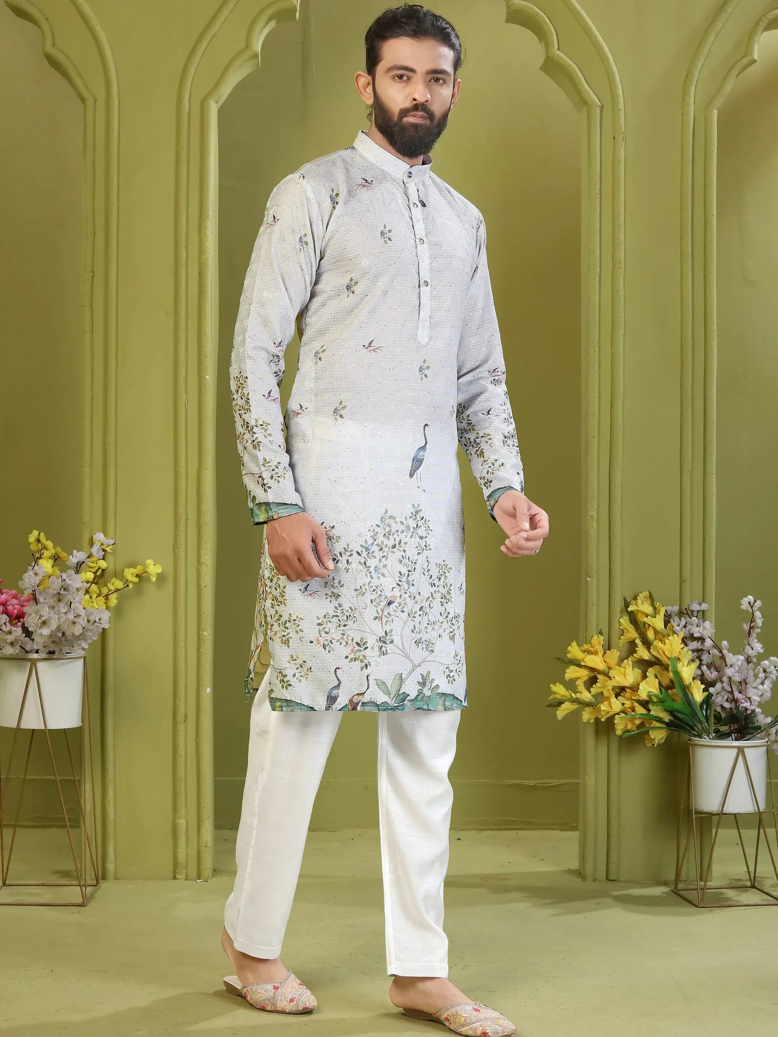 Fantastic Off-White Embroidered Rayon Wedding Wear Men’s Kurta