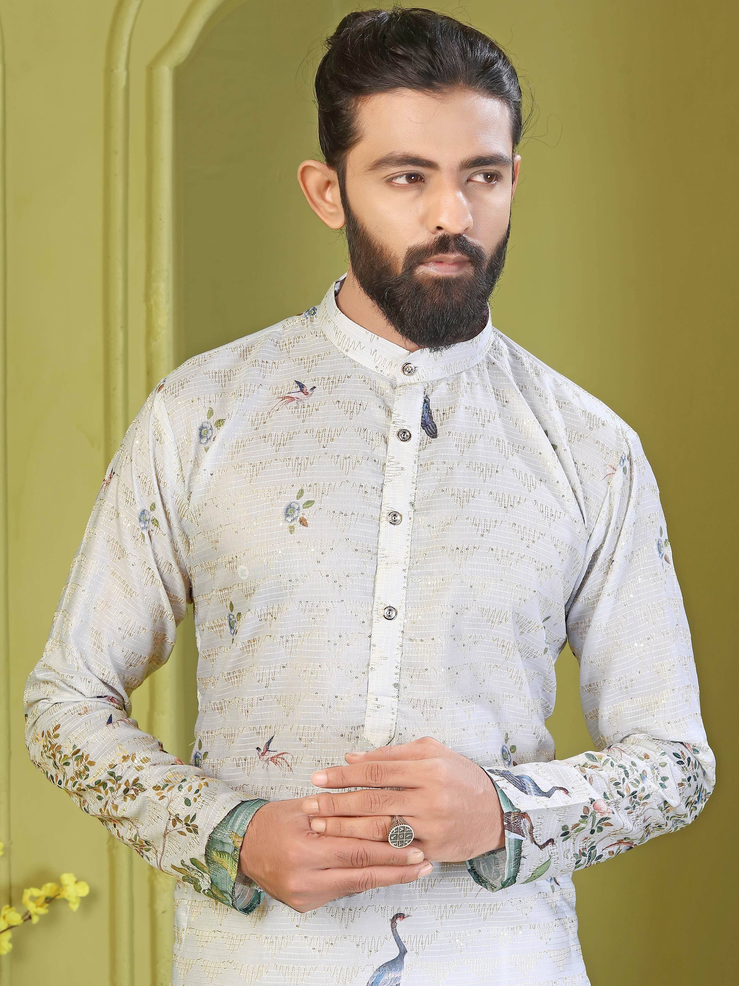 Fantastic Off-White Embroidered Rayon Wedding Wear Men’s Kurta