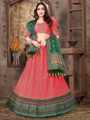 Attractive Red Dull Satin Silk Digital Print Party Wear Lehenga Choli