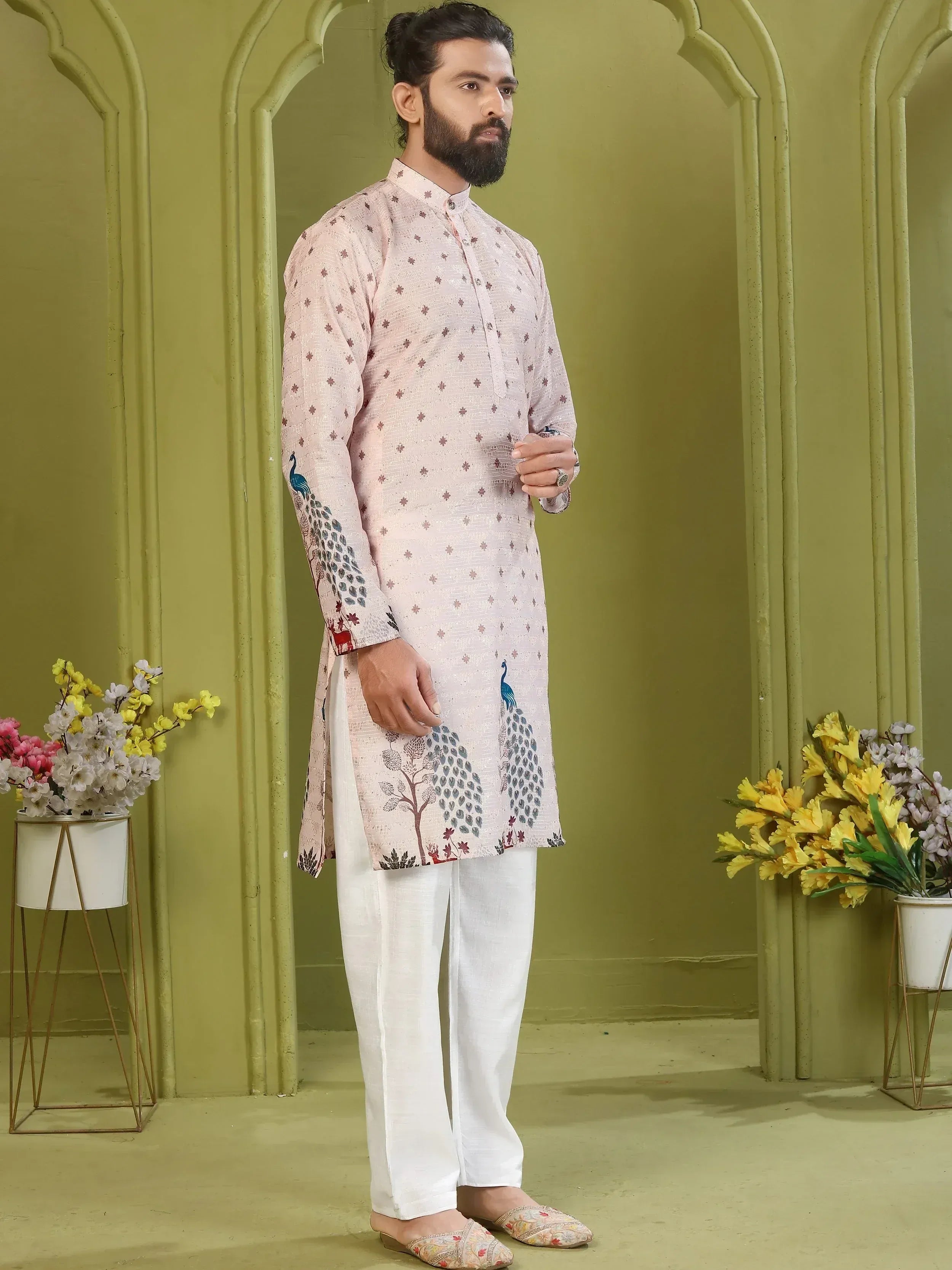 Incredible Soft Peach Digital Printed Rayon Function Wear Men’s Kurta