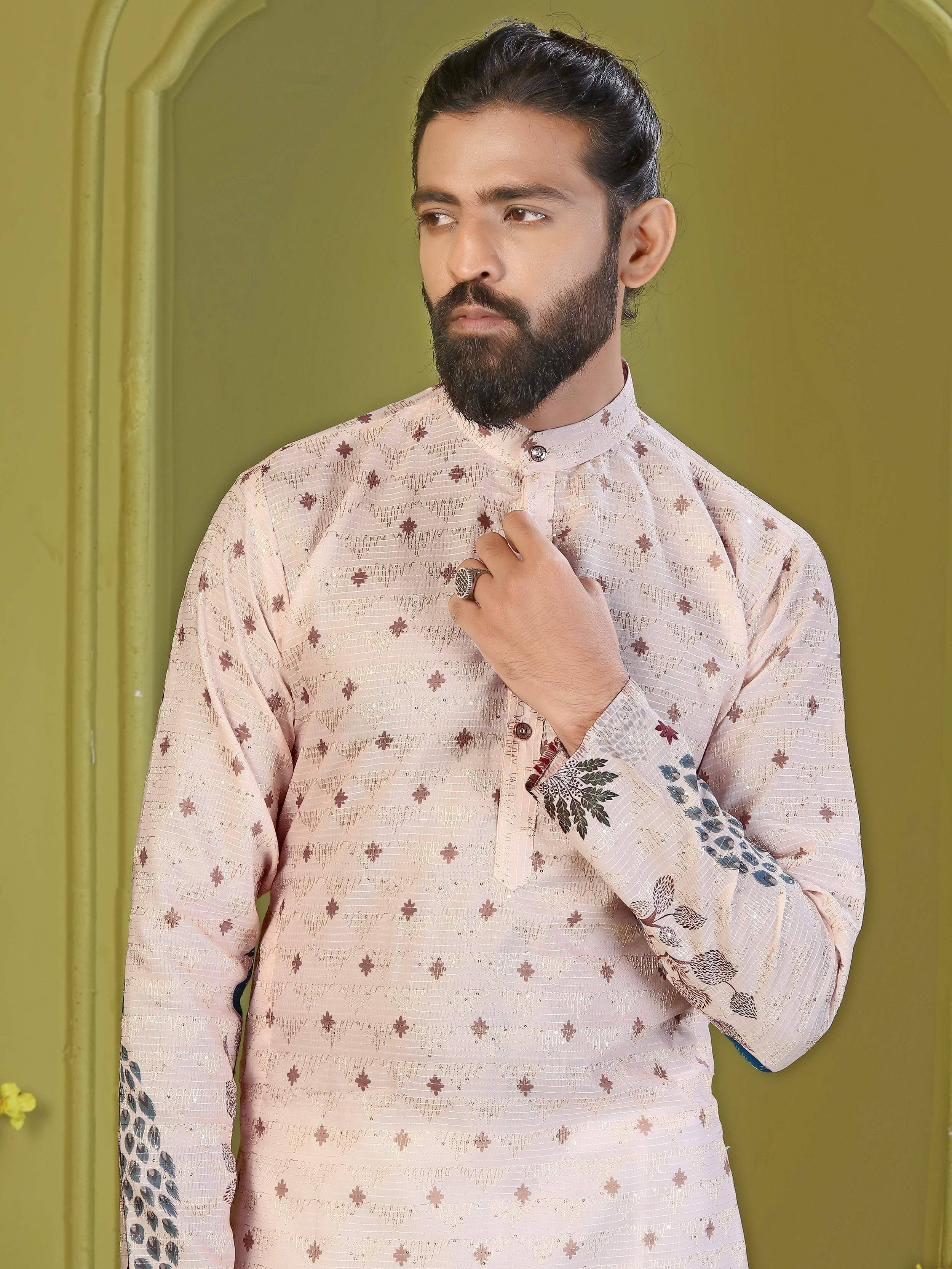 Incredible Soft Peach Digital Printed Rayon Function Wear Men’s Kurta