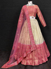 Lovely Cream Sequins Zari Work Party Wear Lehenga Choli