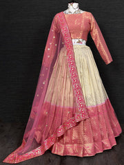 Lovely Cream Sequins Zari Work Party Wear Lehenga Choli