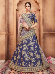 Awesome Navy Blue Sequins Embroidered Wedding Lehenga Choli