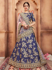 Awesome Navy Blue Sequins Embroidered Wedding Lehenga Choli