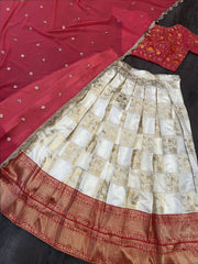 Awesome Cream Colored Festive Wear Banarasi Lehenga Choli